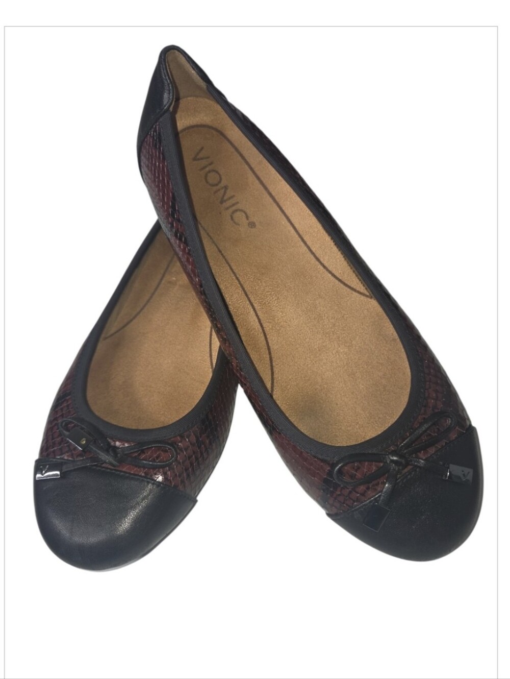 Vionic Minna Boa Merlot Snake Print Round Toe Ballet Flats Size 7 Wide